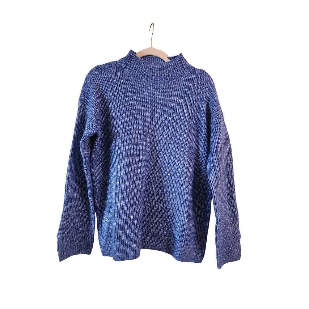 Ann Taylor Blue and White Cowl Neck Sweater